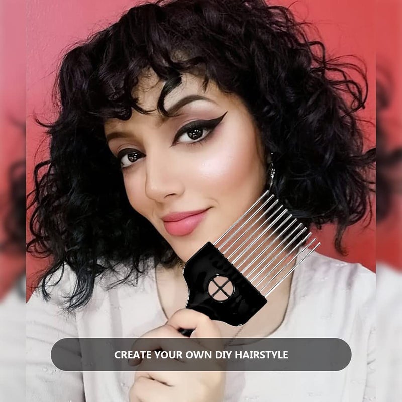 MODSIGHT Afro Pick for Curly Hair, 3 Pack Metal Hair Comb for Hair Styling Women/Men, Black (Plastic, Metal) - Image 3